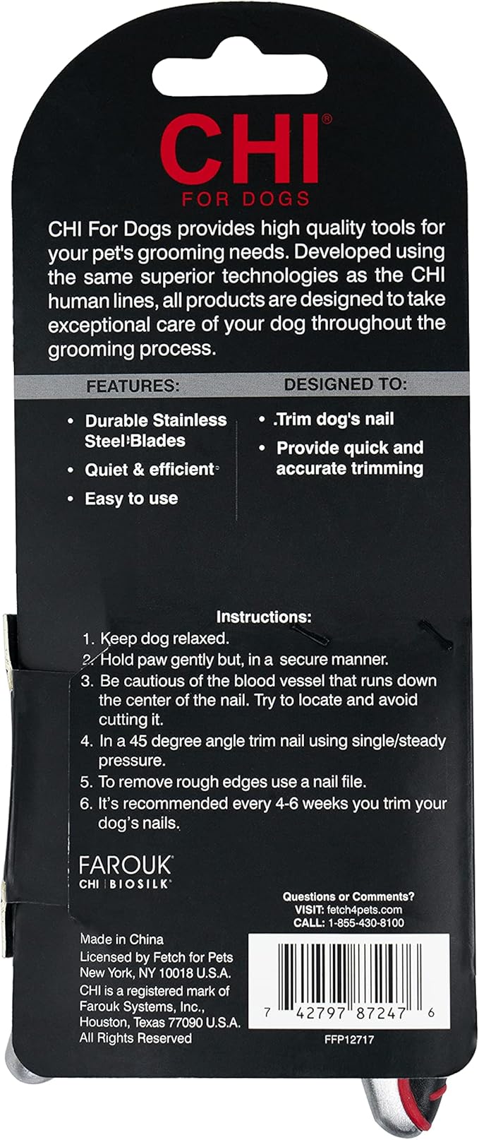 CHI for Pets Guillotine Nail Clipper for Dogs, Safe and Effective Way to Clip Dog Nails | Ergonomic Guillotine Dog Nail Clippers, Dog Clippers Pet Grooming Tools for All Dogs