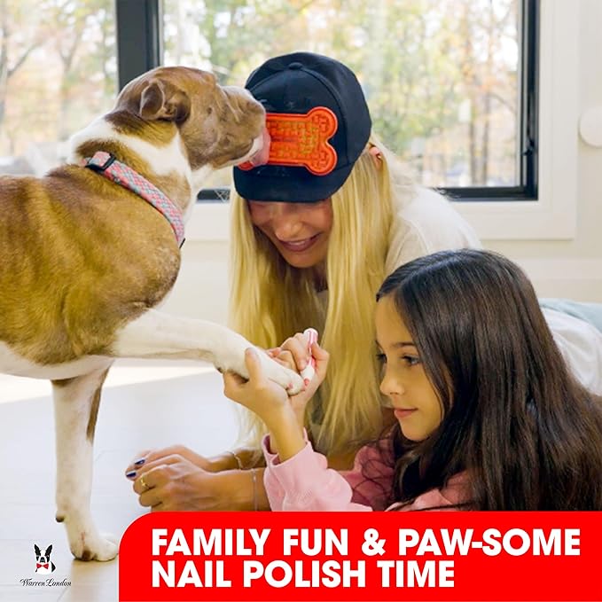 Warren London Distract-A-Hat & Pawdicure Polish Pen Bundle | Grooming Distraction Hat + 3 Nail Polish Pens for Dogs | Fast-Drying, Water-Based Dog Nail Polish | Red, Purple, Pink