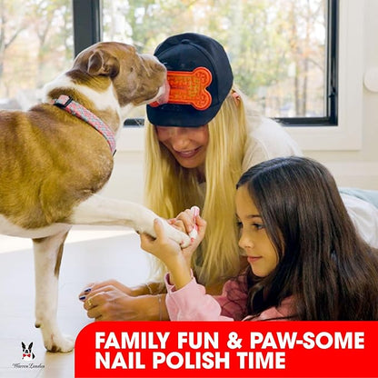 Warren London Distract-A-Hat & Pawdicure Polish Pen Bundle | Grooming Distraction Hat + 3 Nail Polish Pens for Dogs | Fast-Drying, Water-Based Dog Nail Polish | Red, Purple, Pink