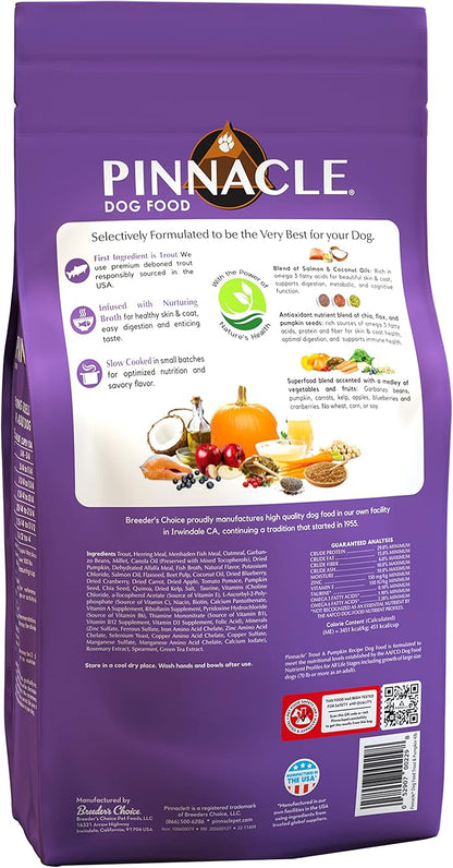 Pinnacle Trout & Pumpkin Dry Dog Food 4 lb, Infused with Broth