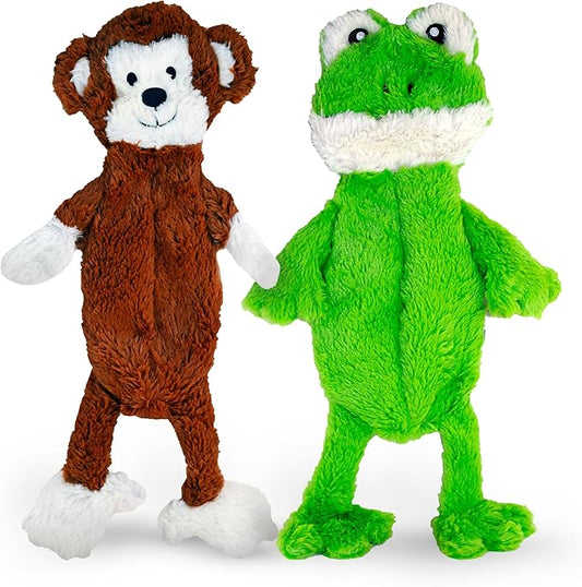 FGA MARKETPLACE Monkey - Frog Flat NO Stuffing NO Squeak Plush Dog Toy, Funny Style Will Entertain Your Dog for Hours, Recommended for Small and Medium Dog 21 INCH Long