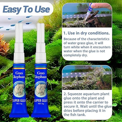 Aquarium Glue Fish Safety, 5Pcs Coral Reef Glue for Plants Moss, Coral, Stone, Wood Aquascaping, Quick Drying (5)