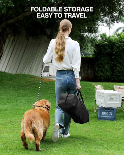 36-Inch Collapsible Travel Dog Crate, Portable 4-Door Soft Kennel for Medium to Large Dogs, Chew-Proof Mesh Windows, Indoor/Outdoor Use, Foldable, with Storage Bag (Black)