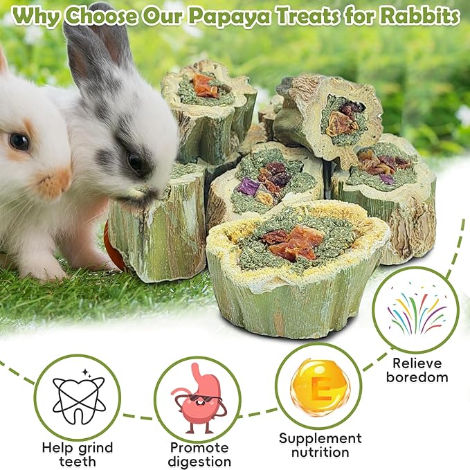Fhiny Rabbit Chew Toys Natural Papaya Wood Treats Small Pet Molar Snacks Contain Grass Apple Carrot and Purple Sweet Potato Filling for Bunny Hamsters Guinea Pigs Chinchillas Teeth Grinding(0.44 lb)