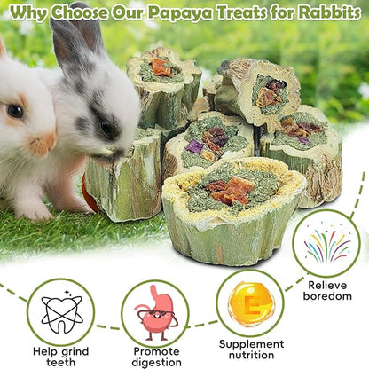Fhiny Rabbit Chew Toys Natural Papaya Wood Treats Small Pet Molar Snacks Contain Grass Apple Carrot and Purple Sweet Potato Filling for Bunny Hamsters Guinea Pigs Chinchillas Teeth Grinding(0.44 lb)
