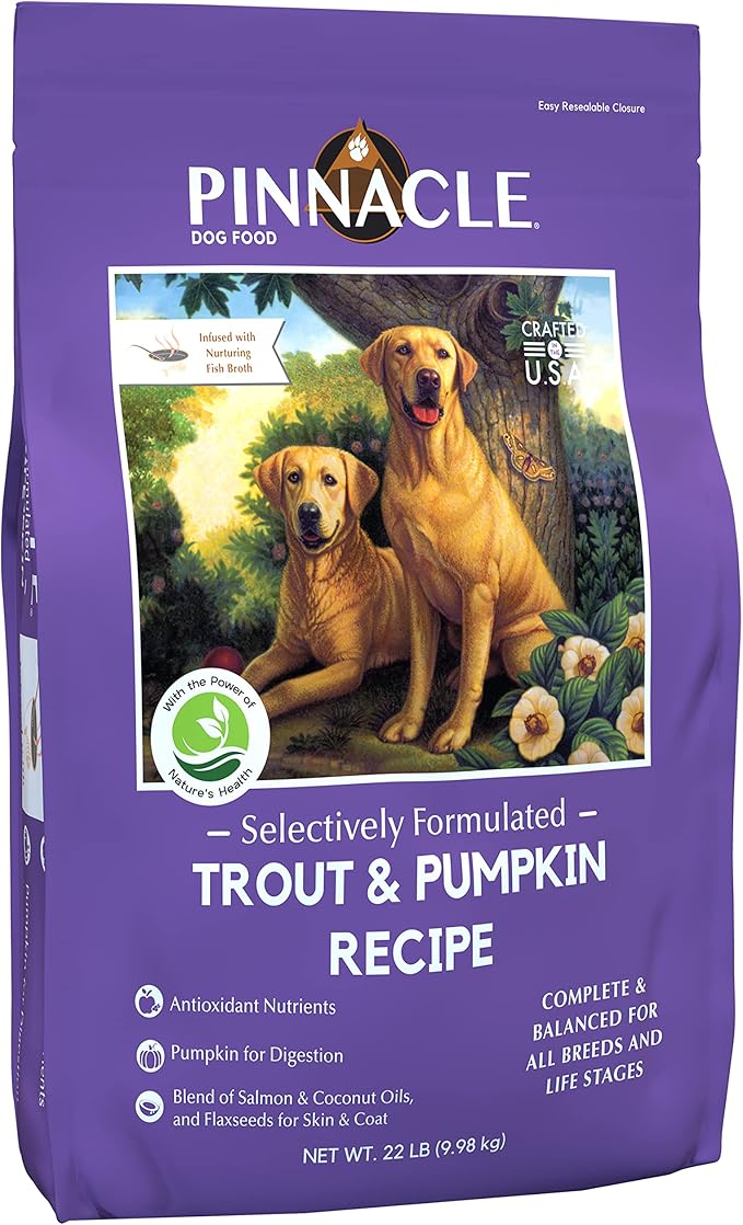Pinnacle Trout & Pumpkin Dry Dog Food 22 lb, Infused with Broth