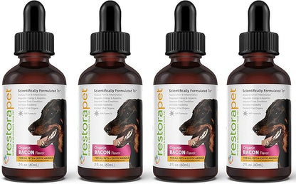 RestoraPet 4-Pack Dog & Cat Bacon Liquid Multivitamin | Dog Arthritis Pain Relief | Hip & Joint Vitamins for Dogs - Anti Inflammatory Supplement for Dogs & Cats | Organic & Non-GMO, Vet Approved