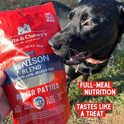 Stella & Chewy's Freeze Dried Raw Dinner Patties  Grain Free Dog Food, Protein Rich Venison Blend Recipe  5.5 oz Bag
