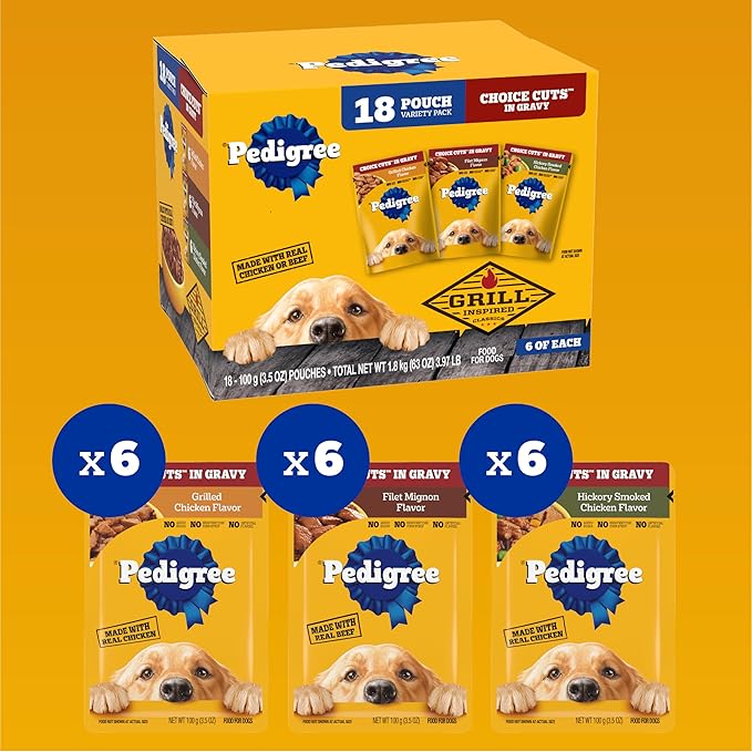 Pedigree Choice Cuts In Gravy Adult Soft Wet Dog Food 18-Count Variety Pack, 3.5 oz Pouches