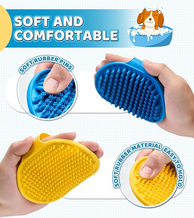 4PCS Dog Bath Brush Pet Massage Shampoo Brush Dog Scrubber for Dog Washing Brush Scrubber Pet Bath Massage Brush with Soft Silicone Bristles for Dog Cat Grooming Cleaning, Blue