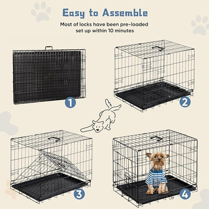 DUMOS Dog Crate, 24 Inch Medium Single Door Dog Cage with Divider Panel and Plastic Leak-Proof Pan Tray, Folding Metal Wire Pet Kennel for Indoor, Outdoor, Travel