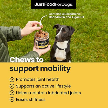 JustFoodForDogs Hip + Joint Soft Chews Mobility Supplement for Dogs with Glucosamine and Chondroitin, Superfood Blend, Human Grade, Plant-Based - 45 Count