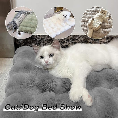 Dog Beds Mat Cute Cat Beds for Indoor Cats Faux Fur Pet Pad with Non-Slip Bottom Plush Kitten Bed for Carriers/Sofa Puppy Washable 27 x 20 Inch Large Grey