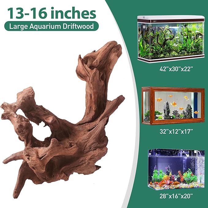 WDEFUN Natural Driftwood for Aquarium Decor, 1-Piece 13''-17'' Large Driftwood for Decorations on Fish Tank, Reptiles Bearded Dragon Accessories or Air Plants