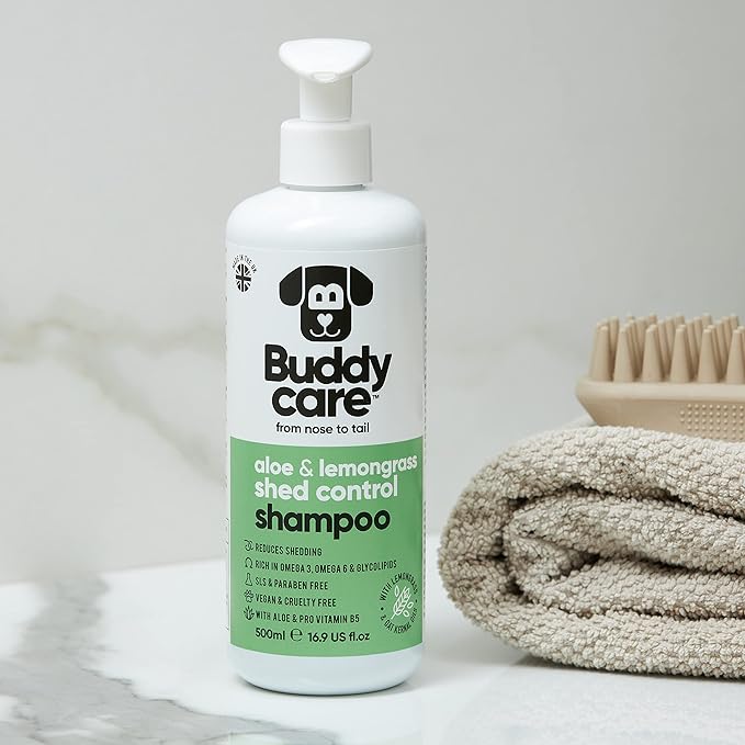 shed Control Dog Shampoo by Buddycare | Dry Skin & Itchy Skin Relief for Smelly Dogs | Deep Cleansing for Dogs Puppy Sensitive Skin | Lemongrass Scented | with Aloe & Vitamin B5 (16.90oz)