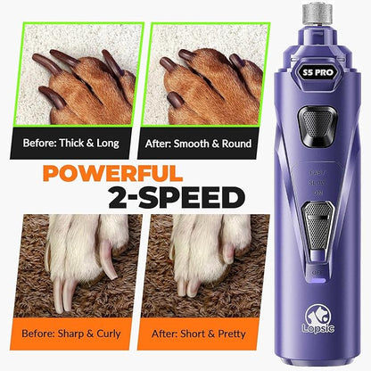 Dog Nail Grinder with 2 LED Lights Powerful 2 Speeds Super Quiet Dog Nail Trimmers with 3 Grinding Wheels Rechargeable Pet Dog Nail Clippers for Large Medium Puppy Dogs Dog Nail File Cat Nail Clipper