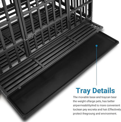 48 Inch Heavy Duty Dog Crate Kennel with Wheels, High Anxiety Indestructible Dog Crates for Large Dogs, XL XXL Extra Large Dog Crate with Removable Dog Cage Tray, Two Locks (Black, Square)