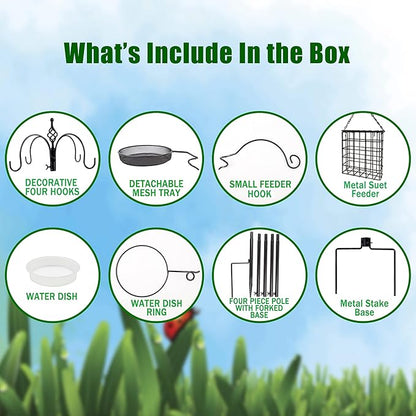 yosager Premium Bird Feeding Station Kit, 77" x 19" Birds Feeder Pole, Deluxe Multi Feeder Hanging Kit with Metal Suet and Bird Bath for Wild Birds Watching, Birdfeeder and Planter Hanger