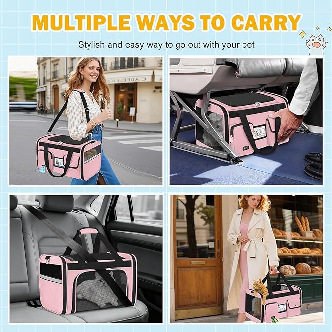 HUANLANG Soft-Sided Cat Carrier Airline Approved,Dog Carriers for Small Dogs Medium Cats,Pet Travel Carrier Up to 20 Lbs,Collapsible Cat Bag