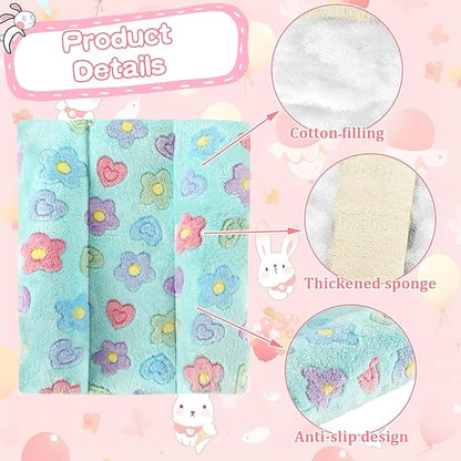 15.7X14 Inch Rabbit Bed, Padded Concave Bed for Small Animals, Cuddle Cushion Plush Mat with Cotton Lounger Pillows for Guinea Pigs, Hamsters, Rabbits, Rats and Bearded Dragons (Blue)