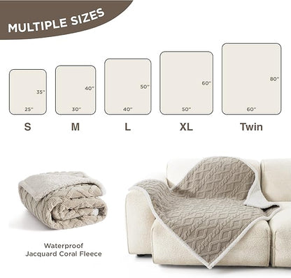 Bedsure Waterproof Dog Blankets for Small Dogs - Pet Blanket for Couch Protector Washable, Jacquard Coral Fleece Cat Throw Blanket, Soft Plush Reversible Furniture Protection, 25"x35", Pale Oak
