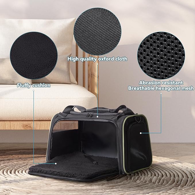 PETSFIT Large Cat Carrier, Dog Carrier up to 25Lbs, Pet Privacy Protection Travel Pet Carrier for Medium and Large Cats, Small Dogs, Puppies (Large, Black)