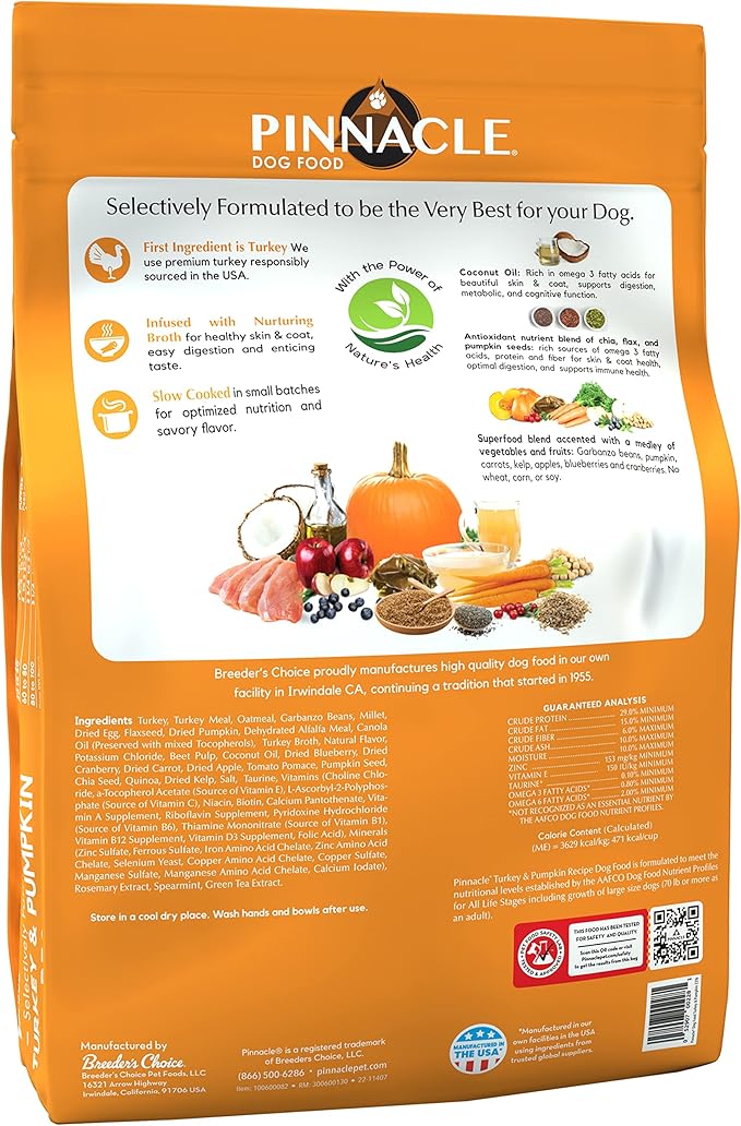 Pinnacle Pet Pinnacle Turkey & Pumpkin Dry Dog Food 22 lb, Infused with Broth