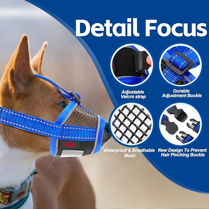 Dog Muzzle,Soft Mesh Breathable Muzzle, Air Mesh Dog Muzzle with Reflective & Adjustable Strap for for Biting Chewing Grooming,Allow Panting Drinking,Dog Muzzle for Medium (Blue, S)