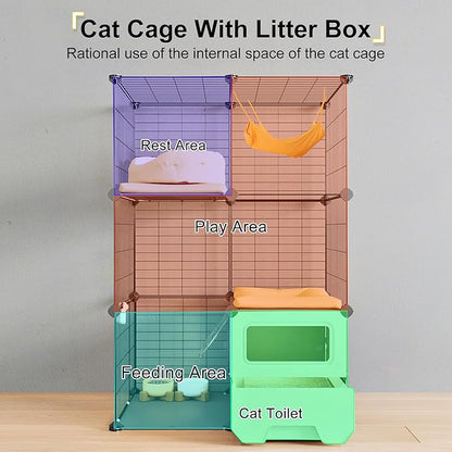 Oneluck Cat Cage Indoor with Litter Box 3-Tier DIY Cat Detachable Metal Wire Kennel Crate Large Exercise Place Ideal for 1-2 Kittens