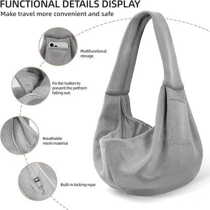 Dog Carrier Sling - Ultra Breathable Reversible Puppy Carrier Purse with Storage Pocket, Travel Safety Harness, Hand-Free Dog Sling Carrier for Carry Small Dogs and Cats, Dog and Cat Harness(Gray)