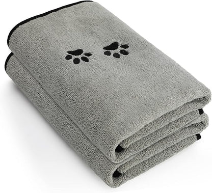 2Pieces Microfiber Pet Bath Towel Dog Towel.Dog Towel Soft Absorbent Drying for Small Medium Large Dogs and Cats with Great for Bathing and Grooming (35 x 20 Inch Grey)