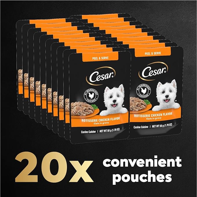 Cesar Filets in Gravy Wet Dog Food Rotisserie Chicken Flavor, 1.76 oz. Mini-Pouch, 20 Pack