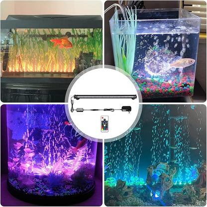 Bubble Fish Tank Light：Ip68 Waterproof Fish Aquarium Lights with Oxygen Boost for 12-17 inch Saltwater Freshwater Tanks -Submersible Led Lights with Remote for Aquatic Pet Plants Lovers
