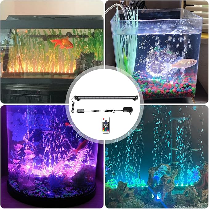 Bubbler Aquarium Fish Tank Decor: Submersible Aquarium Lighting with Oxygen Boost for Fish Lovers - Waterproof RGB Light Bar Bubble Wall with Remote for 30-35 Inch Saltwater Freshwater Fishes Tanks