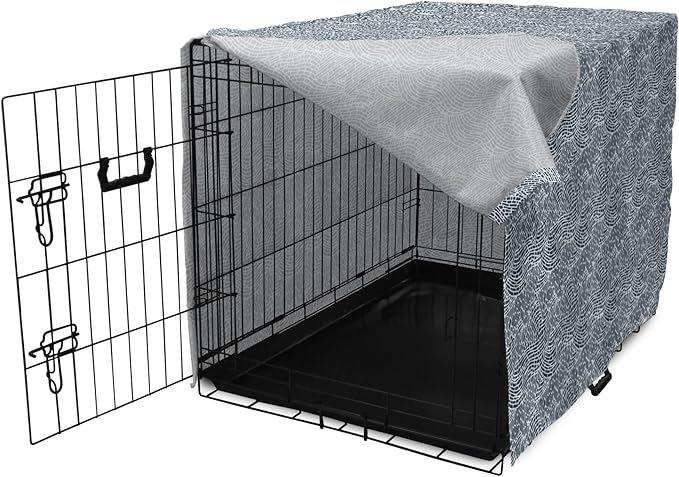 Ambesonne Abstract Dog Crate Cover, Monochromatic Design Mosaic Look Artistica Ocean Waves Repetition, Easy to Use Pet Kennel Cover for Medium Large Dogs, 42 Inch, Dark Slate Blue White