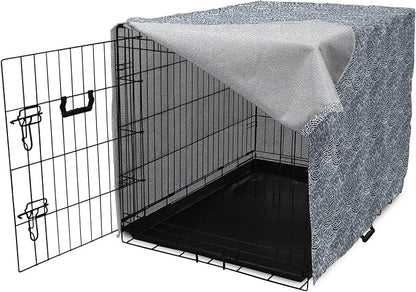 Ambesonne Abstract Dog Crate Cover, Monochromatic Design Mosaic Look Artistica Ocean Waves Repetition, Easy to Use Pet Kennel Cover for Medium Large Dogs, 42 Inch, Dark Slate Blue White