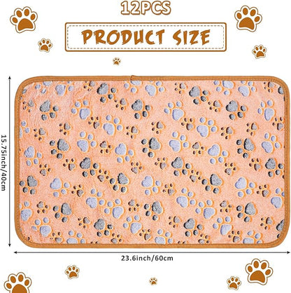 Tegeme 12 Pieces Pet Blanket Soft Fleece Dog Fluffy Doggie Warm Felt Throw Spring Cute Paw Print Puppy Kitten Sleep Mat Bed Covers for Cat(23 x 16 Inch,Dark Gray, White, Camel)