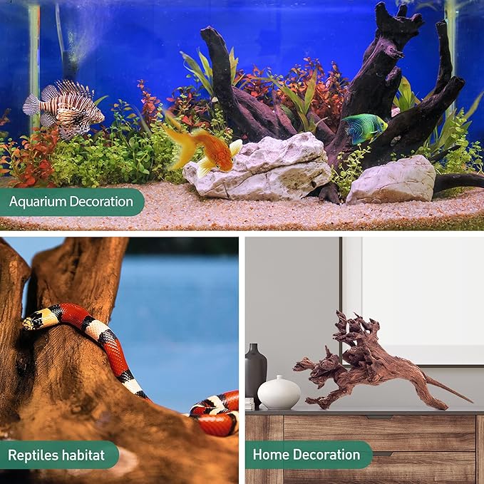 WDEFUN Natural Driftwood for Aquarium Decor, 3-Piece 7''-11'' Large Driftwood for Decorations on Fish Tank, Reptiles Bearded Dragon Accessories or Air Plants