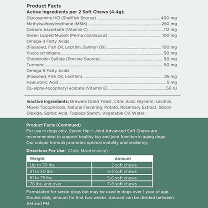 Glucosamine for Dogs Hip and Joint Supplement - 120 Senior Dogs Mobility Soft Chews - Made with Glucosamine, MSM, Chondroitin, Green Lipped Mussels and More - Made in The USA