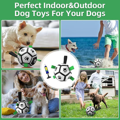 QDAN Dog Toys Soccer Ball with Straps, Interactive Dog Toys for Tug of War, Puppy Birthday Gifts, Dog Tug Toy, Dog Water Toy, Durable Dog Balls World Cup for Small Dogs（5 Inch）