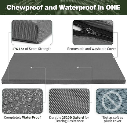 Durable Outdoor Waterproof Dog Bed up to 90 lbs Extra Large Dogs Chew Resistance Dog Crate Mat Washable Cover