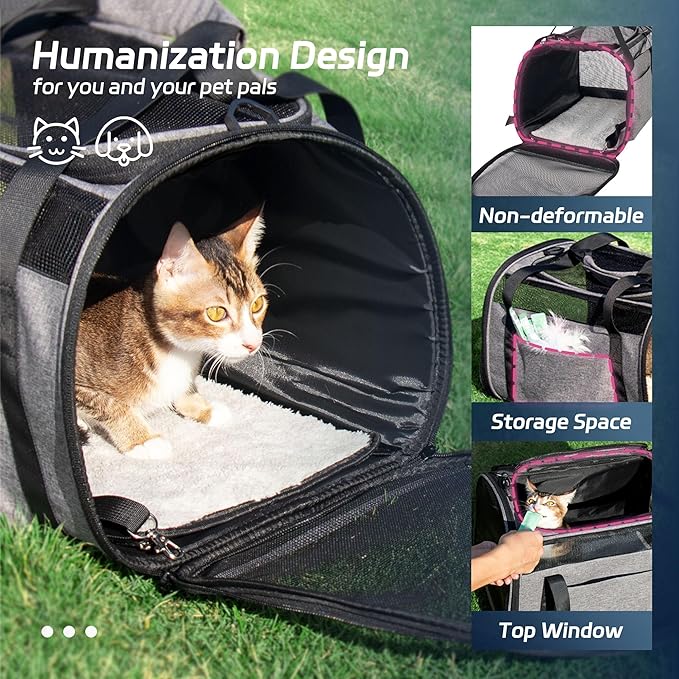 Cat Carrier for Large Cats 20 lbs, Soft Sided Breathable Mesh Cat Travel Carrier, Large Cat Carrier Airline Approved, Washable Pet Carrier for Cats Small Dogs Puppies, Foldable Cat Carrier, Pink
