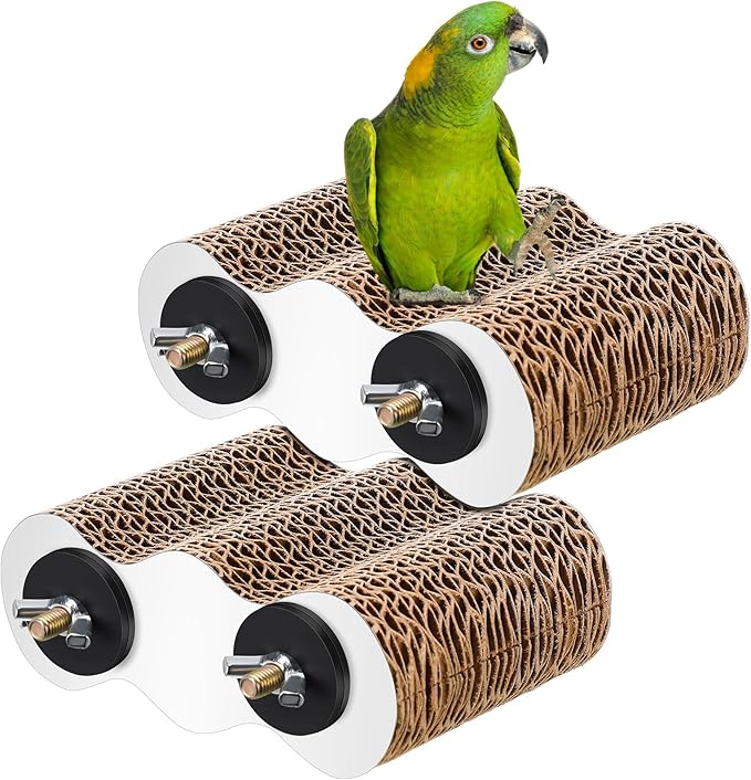 2-Piece Bird Platforms for Macaws, Small Parakeets, Conures, Budgies; Brown Corrugated Paper; Bird Perch, Chew Toy, & Playground