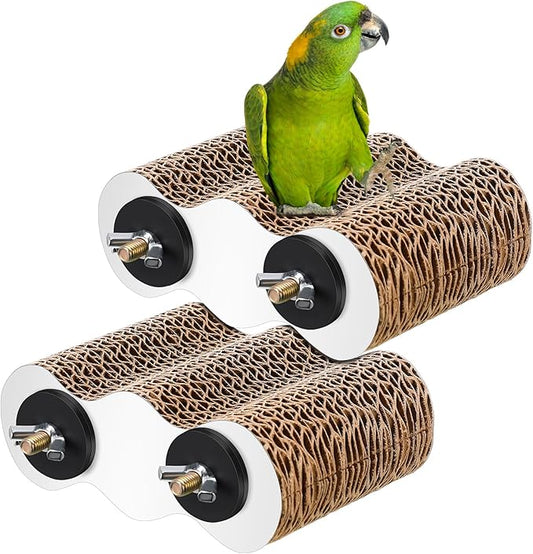 2-Piece Bird Platforms for Macaws, Small Parakeets, Conures, Budgies; Brown Corrugated Paper; Bird Perch, Chew Toy, & Playground