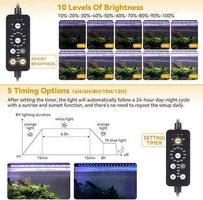 hygger 24W LED Aquarium Light, 24-30 Inch Fish Tank Light with Timer Auto On/Off, Sunrise Sunset Mode, Adjustable Brightness and Colors, Full Spectrum Light with Extendable Brackets for Freshwater