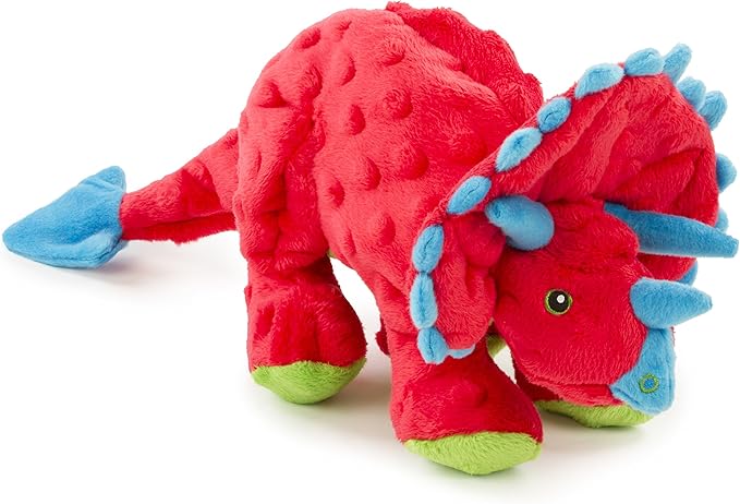 goDog Dinos Frills Squeaky Plush Dog Toy, Chew Guard Technology - Red, Large