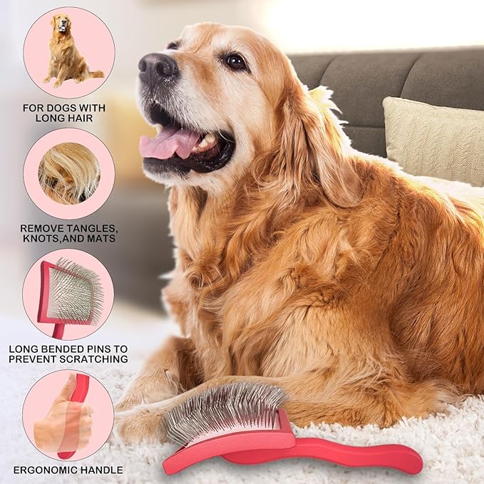 Dog Slicker Brush for Goldendoodles & Golden Doodle Brush for Grooming Kit - Dog Brush for Goldendoodle, Labradoodle, Poodles - Pet Hair Brush for Medium & Long Haired Dogs - Large(Red)