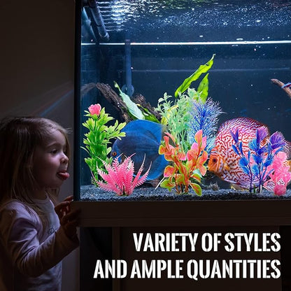 Tigeen 80 Pcs Aquarium Fish Tank Decorations Aquatic Artificial Colorful Fish Tank Accessories Aquarium Plants Small to Large Size Style Lifelike Plants Decor for Household Office DIY