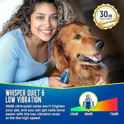 Dog Nail Grinder with LED Light Upgraded 2 Speeds Painless Pet Dog Nail Trimmers and Clipper Super Quiet Best Cat Dog Nail Clipper Kit for Large Small Dogs Pets Cats Breed Paws Quick Grooming
