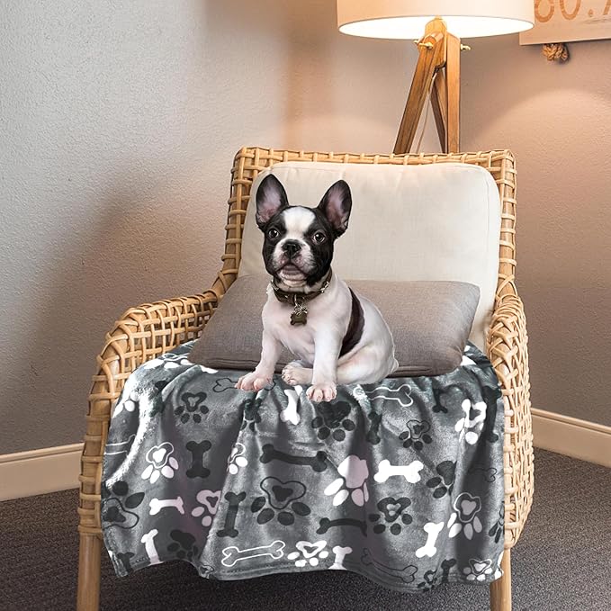 Dog Blanket,Super Soft Fluffy Premium Fleece Pet Puppy Blanket for Large Medium Dog Cat Mat Cover for Bed Couch,Cute Reversible Cow Print, Gray,(41 x 31 Inch)